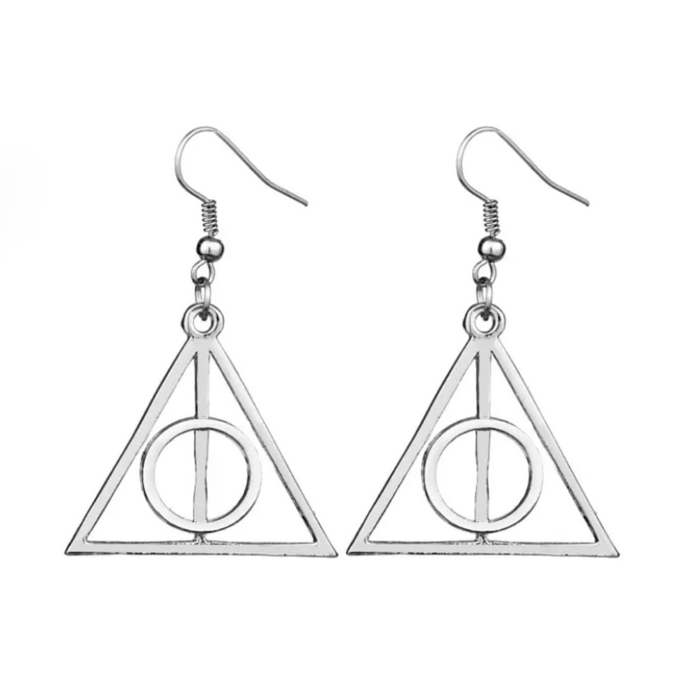 Harry Potter Deathly Hallows Silver Triangular Earrings - Picture 4 of 9